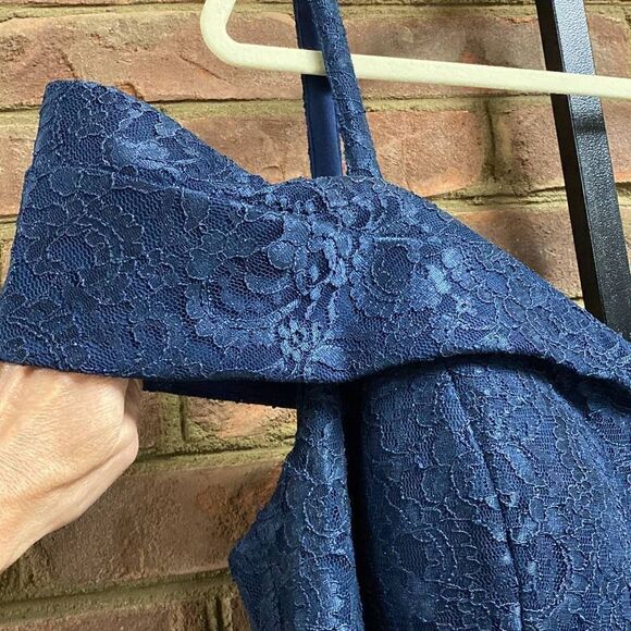 R&M Richards Navy Off the Shoulder Fishtail Evening Gown with Full Body Shimmer - Picture 6 of 12